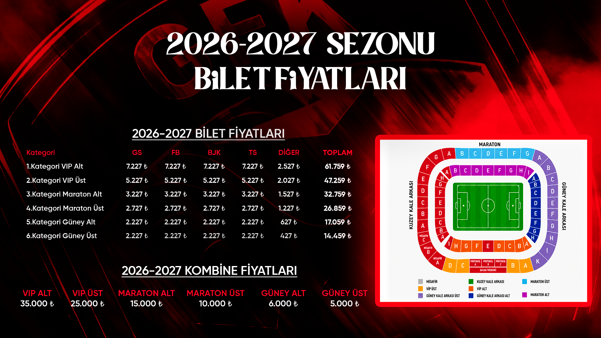 2026-2027 SEZONU BOYUNCA UYGULANACAK BİLET FİYATLARI BELLİ OLDU