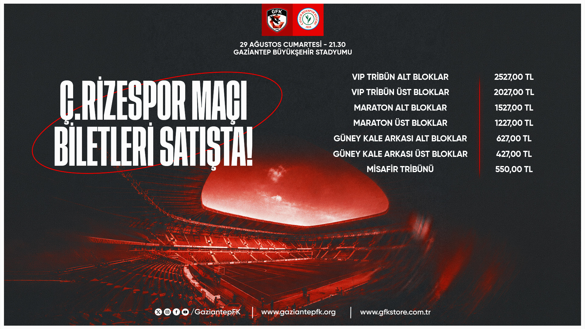 ÇAYKUR RİZESPOR MAÇI BİLETLERİ SATIŞTA