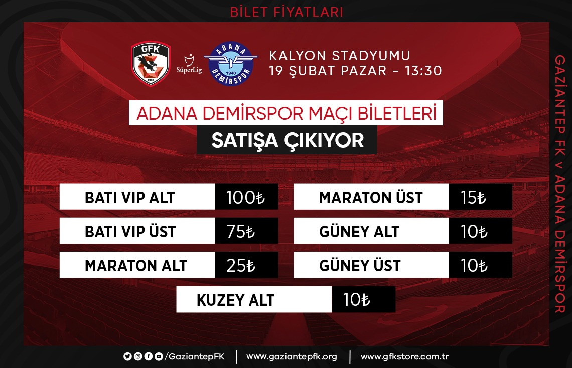 ADANA DEMİRSPOR MAÇI BİLETLERİ SATIŞTA