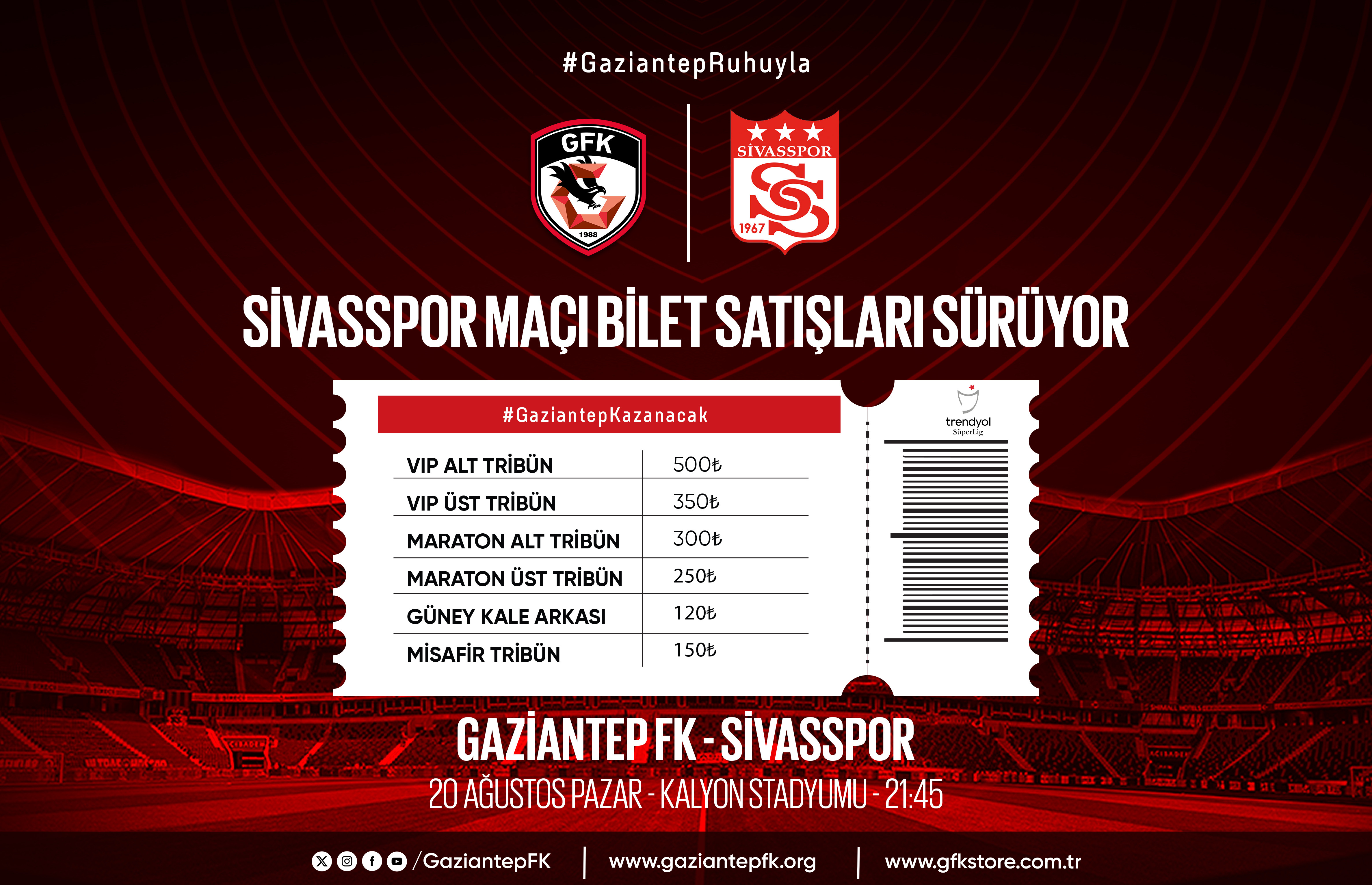 SİVASSPOR MAÇI BİLET SATIŞLARI SÜRÜYOR