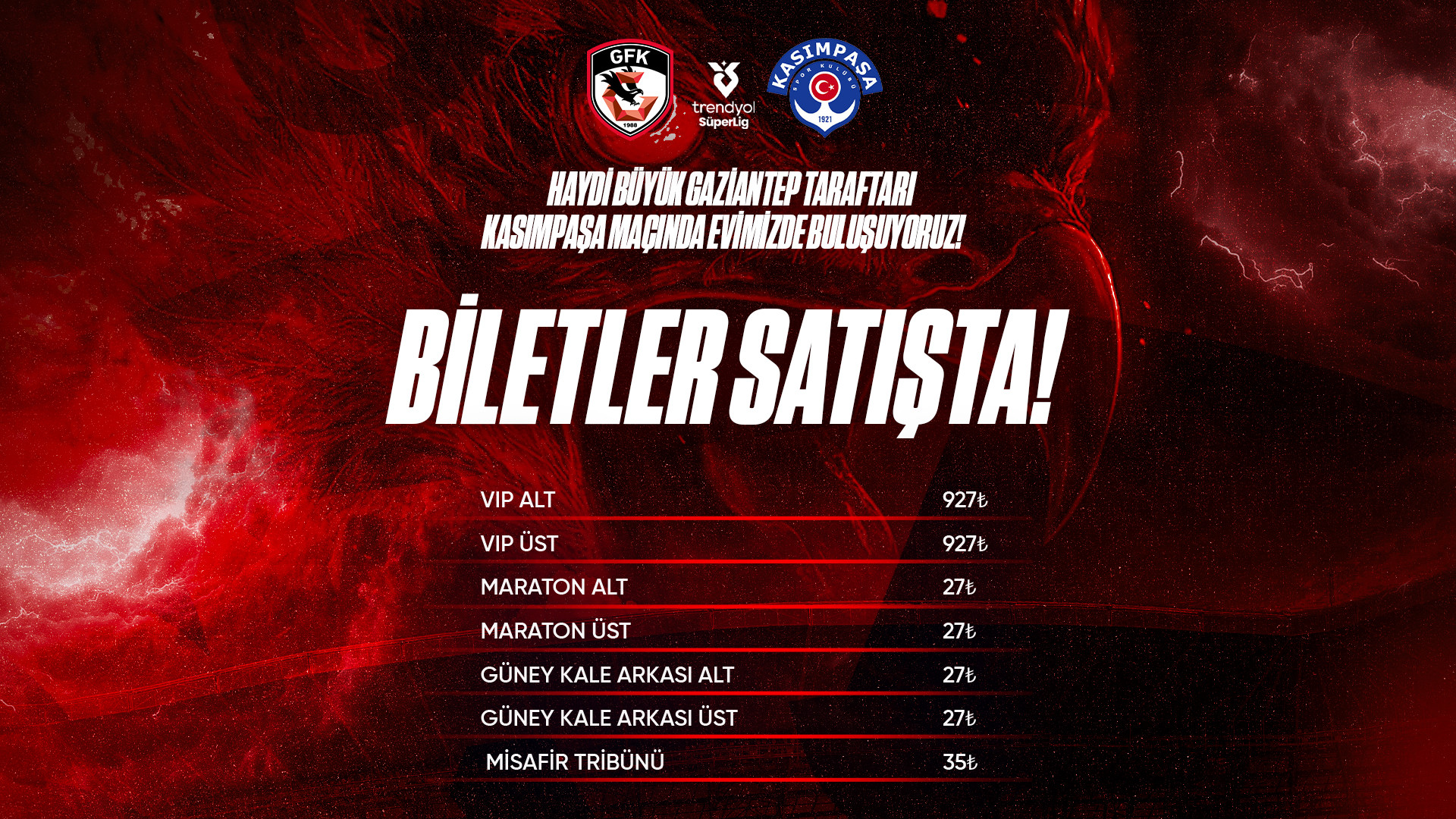 KASIMPAŞA MAÇI BİLETLERİ SATIŞTA - 06 Şub, 2026