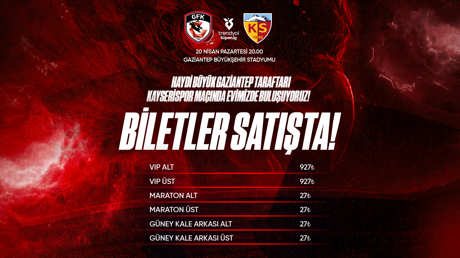 KAYSERİSPOR MAÇI BİLETLERİ SATIŞTA