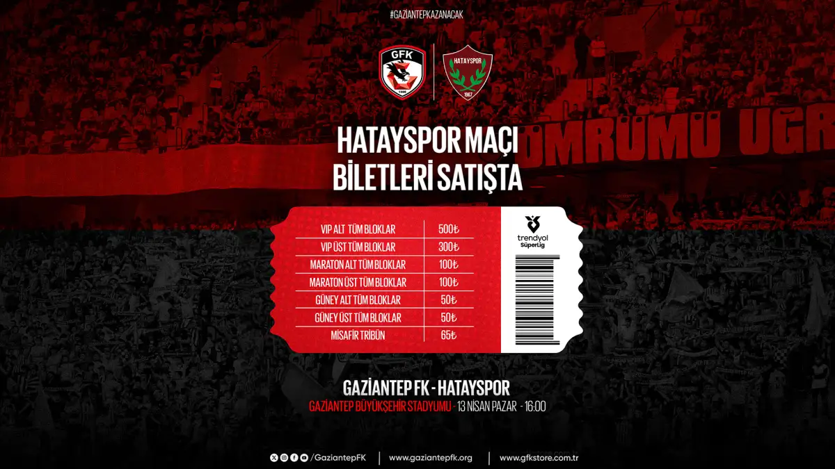 HATAYSPOR MAÇI BİLETLERİ SATIŞTA