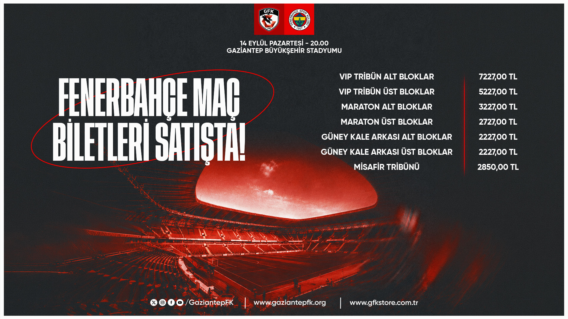 FENERBAHÇE MAÇI BİLETLERİ SATIŞTA - 09 Eyl, 2026