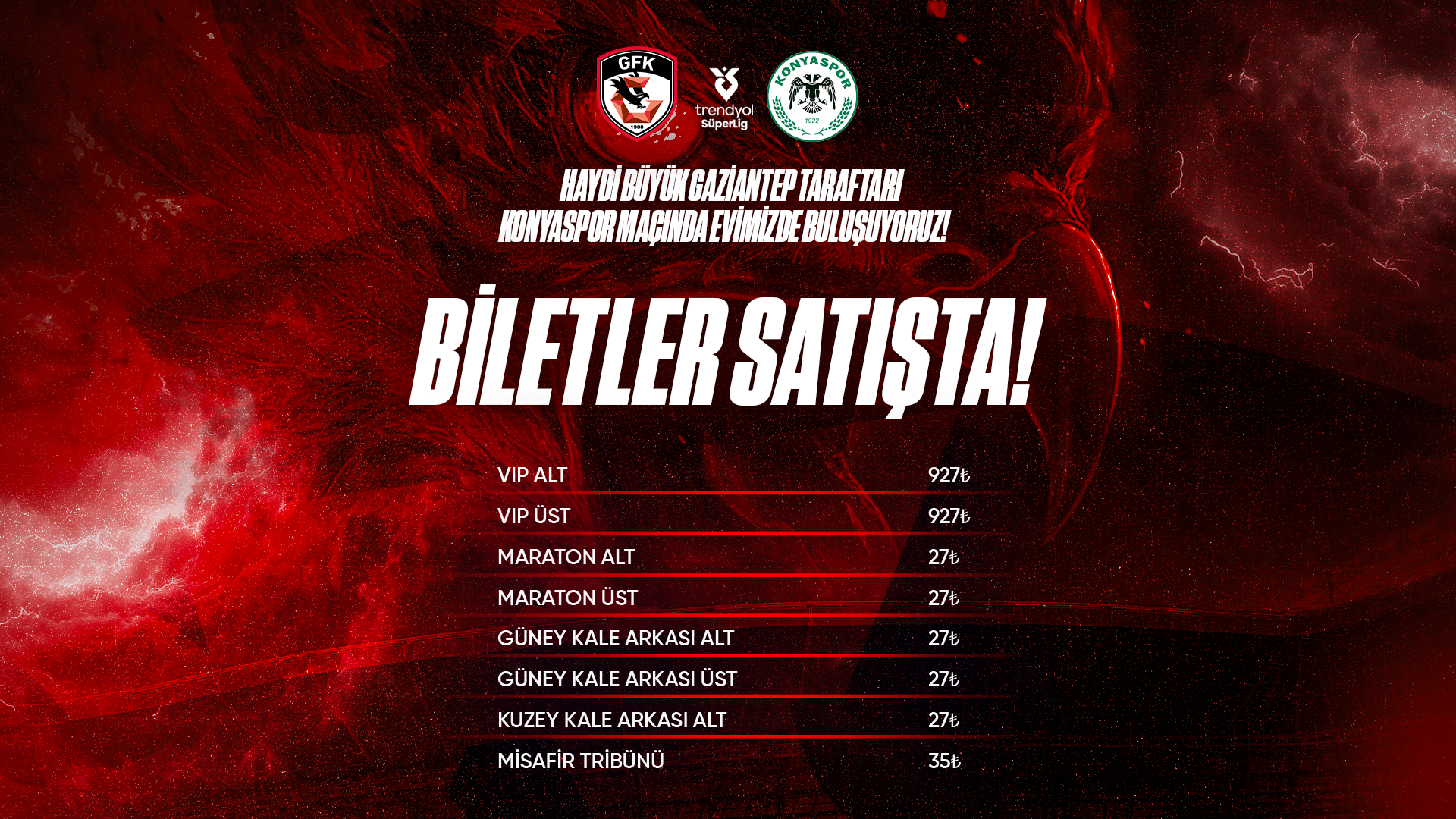 KONYASPOR MAÇI BİLETLERİ SATIŞTA