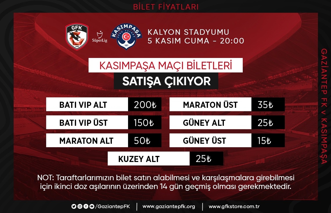 KASIMPAŞA MAÇI BİLETLERİ SATIŞTA