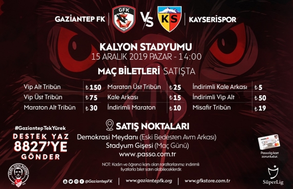 KAYSERİSPOR MAÇI BİLETLERİ SATIŞTA