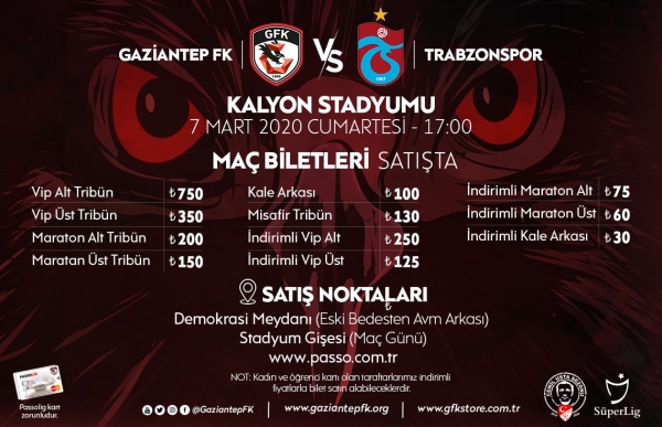 TRABZONSPOR MAÇI BİLETLERİ SATIŞTA