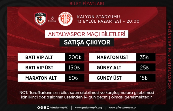 ANTALYASPOR MAÇI BİLETLERİ SATIŞTA