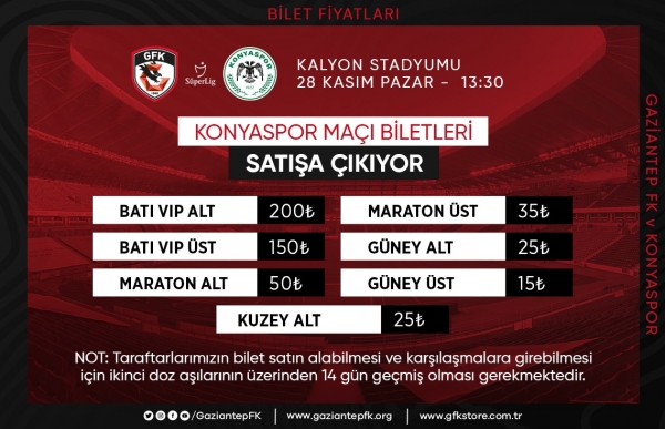KONYASPOR MAÇI BİLETLERİ SATIŞTA