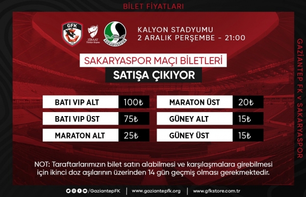 SAKARYASPOR MAÇI BİLETLERİ SATIŞTA